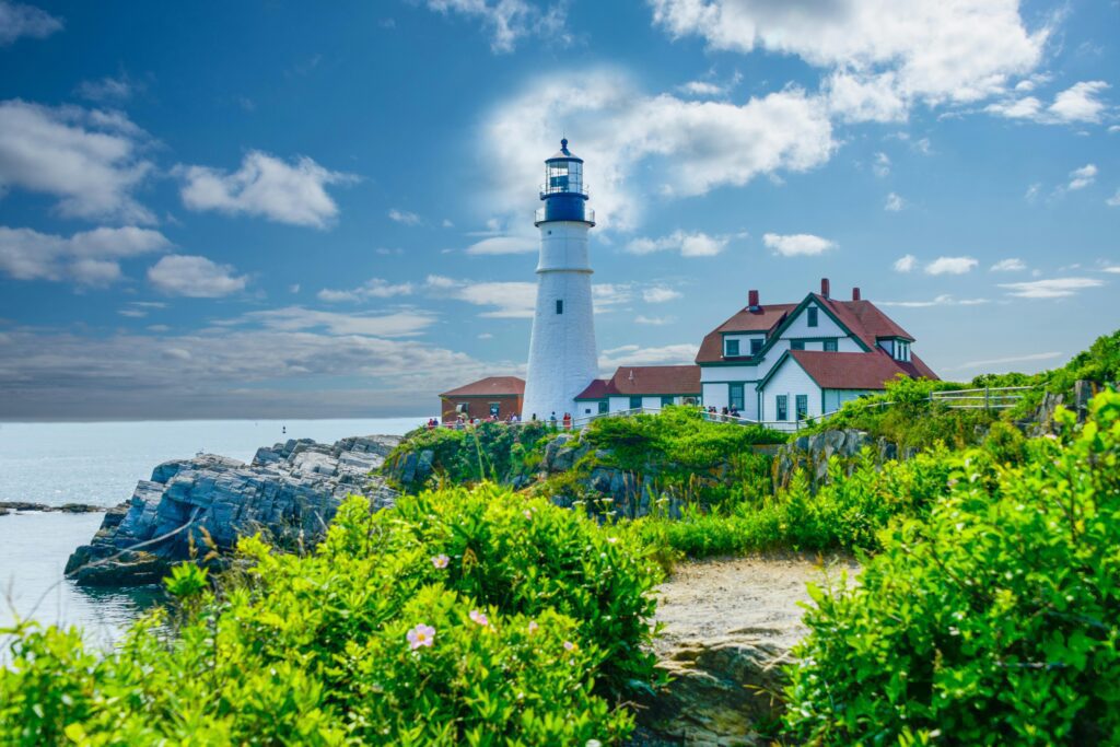 The Portland Headlight, a common tourist destination in Portland, Maine